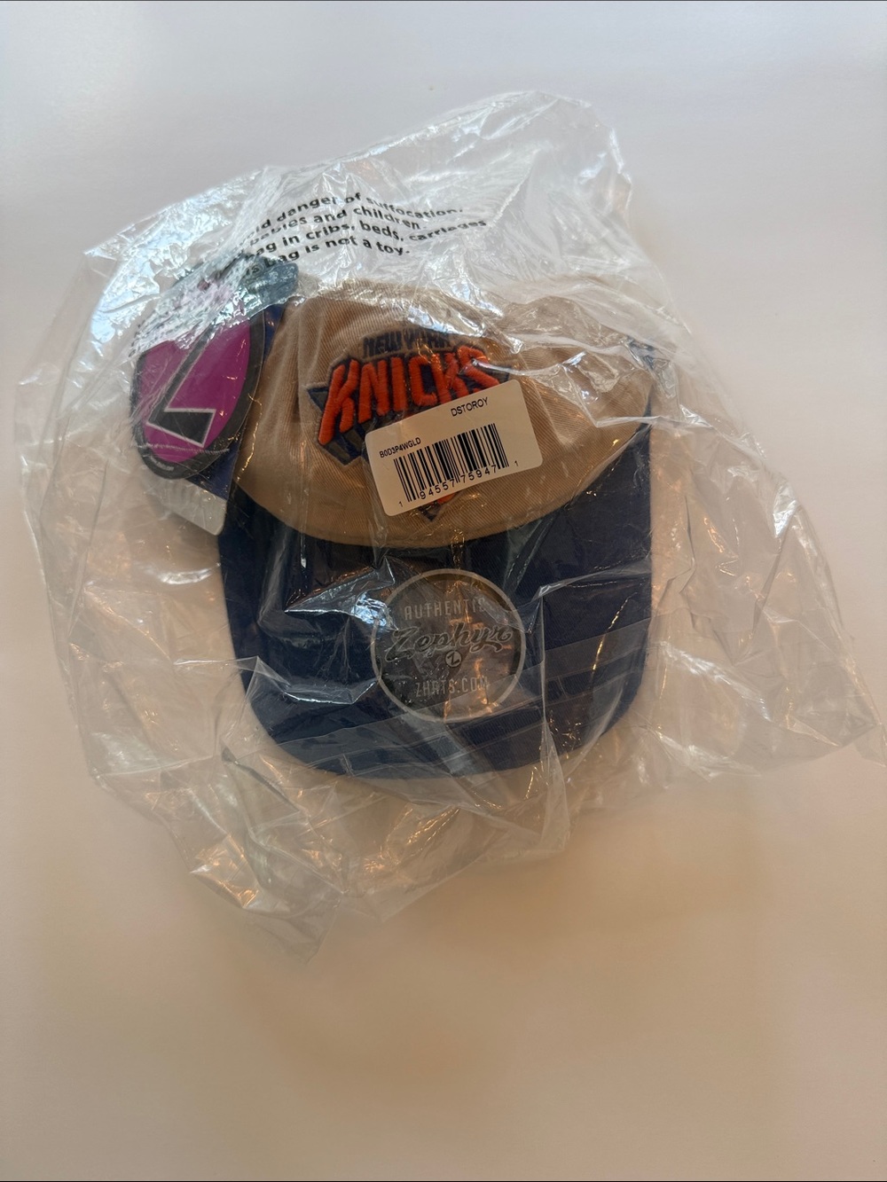 NWT Zephyr Navy and Tan Knicks Embroidered Adjustable Hat